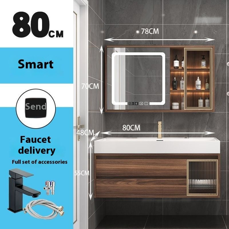 Kabinet Penyimpanan Kayu Asli Cermin Pintar QW- di Bilik Mandi, Set Singki Bilik Mandi 