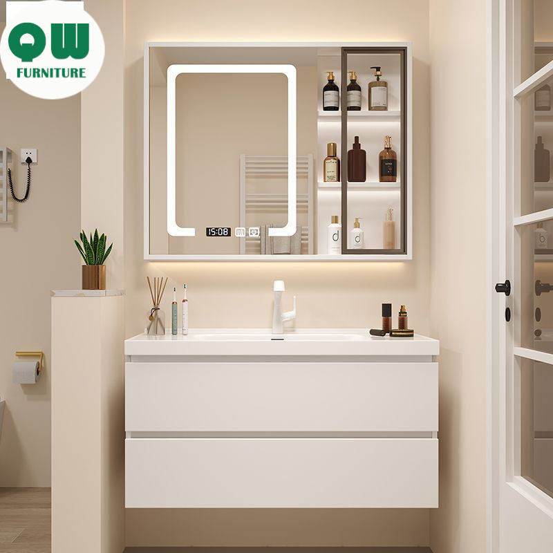 QW- White Storage Smart Mirror Cabinet, Bathroom Sink