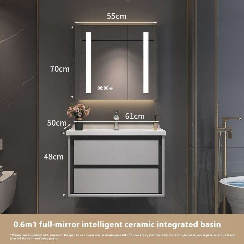 Kabinet Penyimpanan Kayu Oak QW- Set Singki Cermin Pintar di Bilik Mandi 