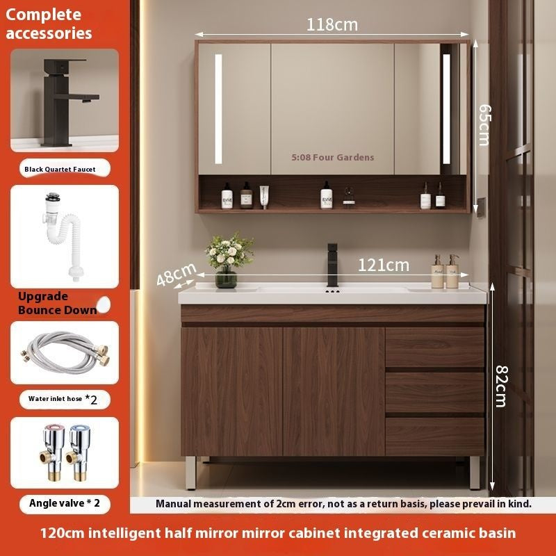 QW- Brown Real Wood Storage Cabinet Smart Materials for the Bathroom Sink Set