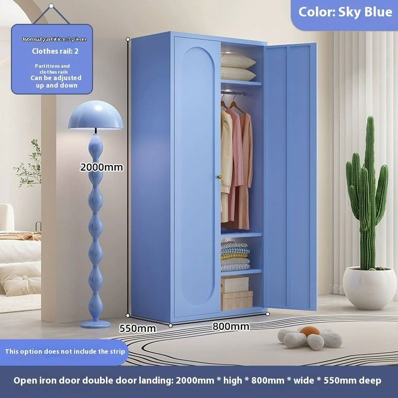 Cream Windbreaker Bedroom Home Iron Wardrobe Three-Door Storage Cabinet Easy Combination
