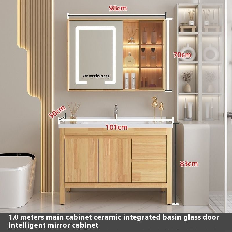 Set Singki Cermin Pintar Kabinet Penyimpanan Kayu Oak QW- di Bilik Mandi 