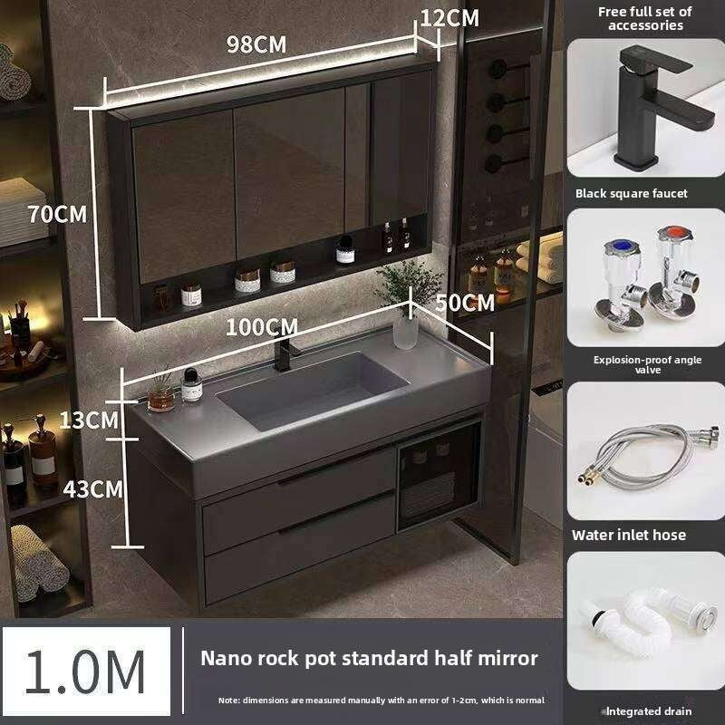 Set Kabinet Penyimpanan Kayu Asli QW- Cermin Pintar di Sinki Bilik Mandi 