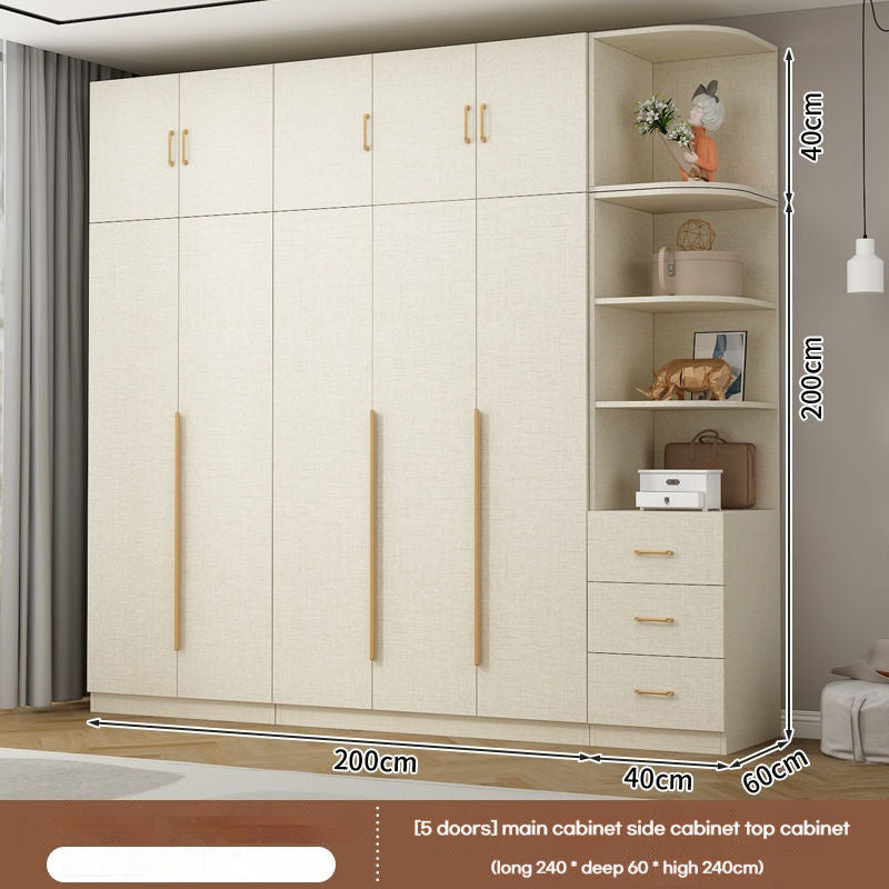 Solid Wood Thick Back Plate Bedroom Cream Windproof High Capacity Home Wardrobe