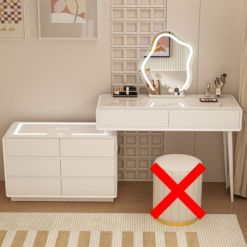 Kabinet Bilik Tidur Angin Krim Laci Kayu Padu Pinggan Batu Set Meja Solek Moden Pintar