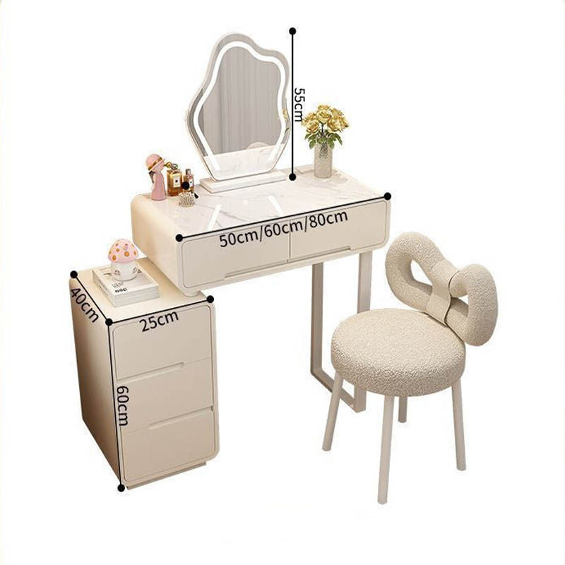 Modern Simple Bedroom Small Style Solid Wood Cream Wind Dressing Table with Smart Cabinet Mirror Chair