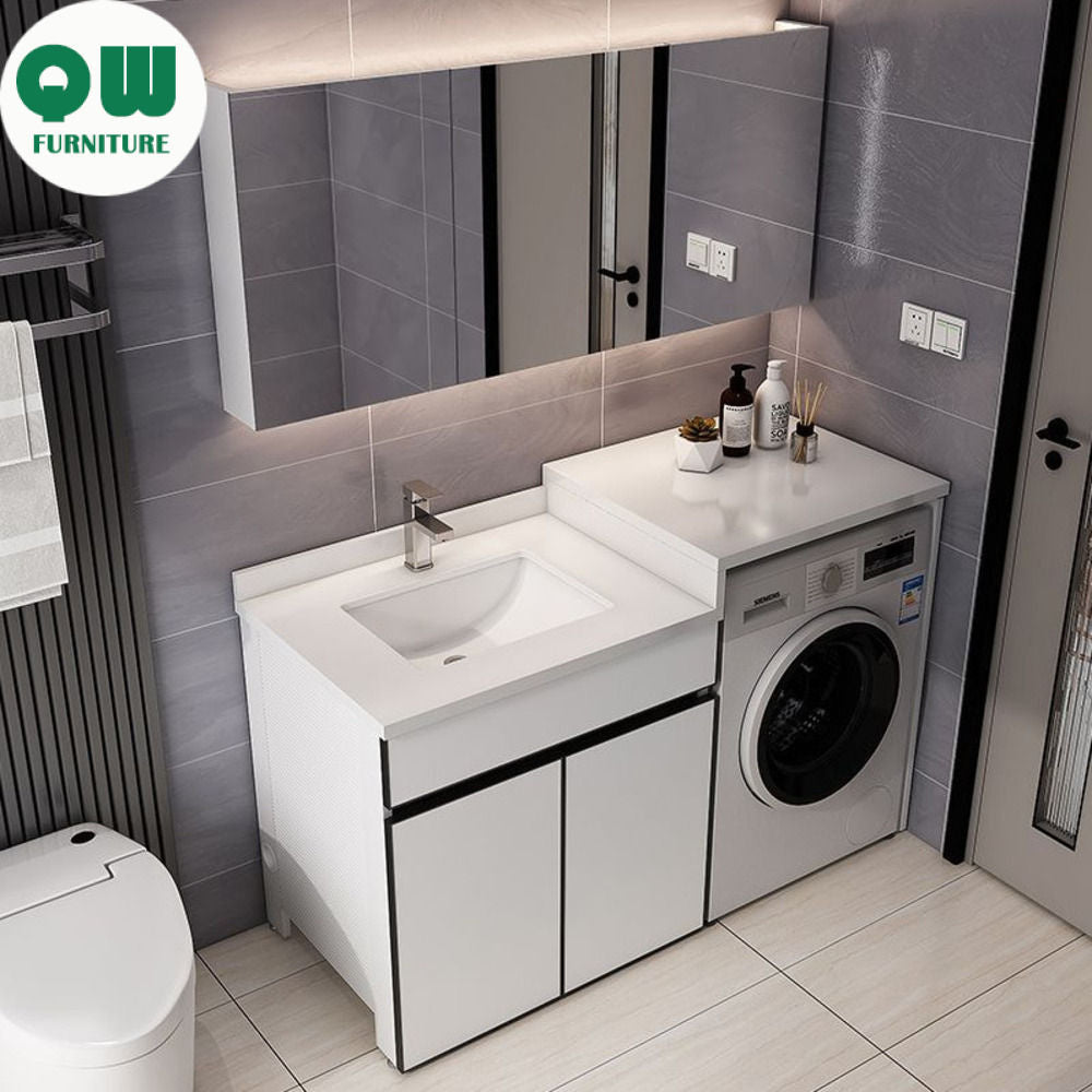 QW- Aluminum Bathroom Cabinet Set with Sink and Countertop Washing Machine