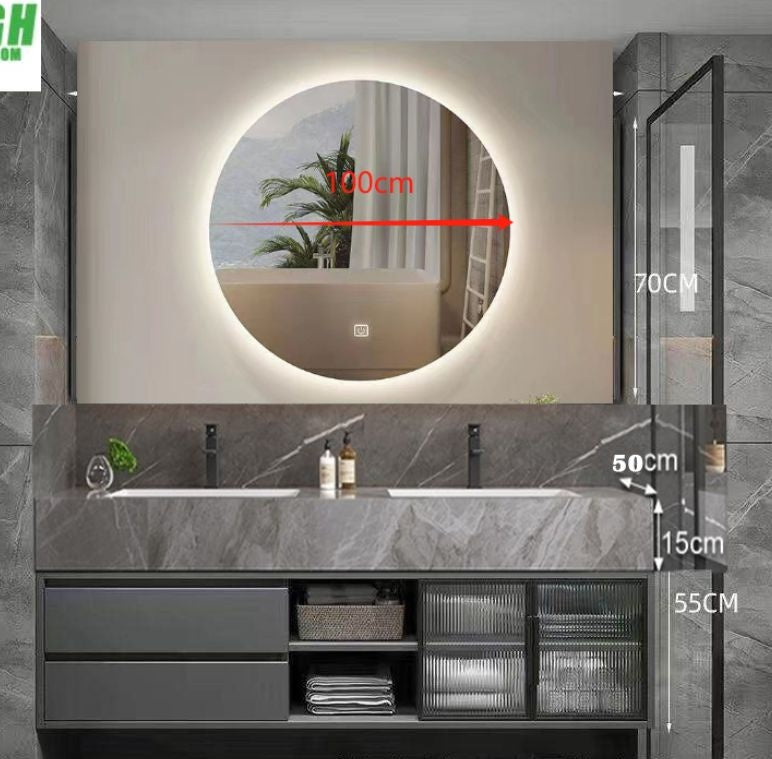 QW- Large Basin Set with Smart Mirror and Real Wood Storage Cabinet for Bathroom