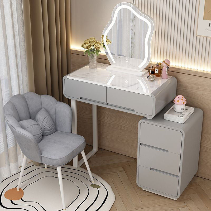 Modern Simple Bedroom Small Style Solid Wood Cream Wind Dressing Table with Smart Cabinet Mirror Chair