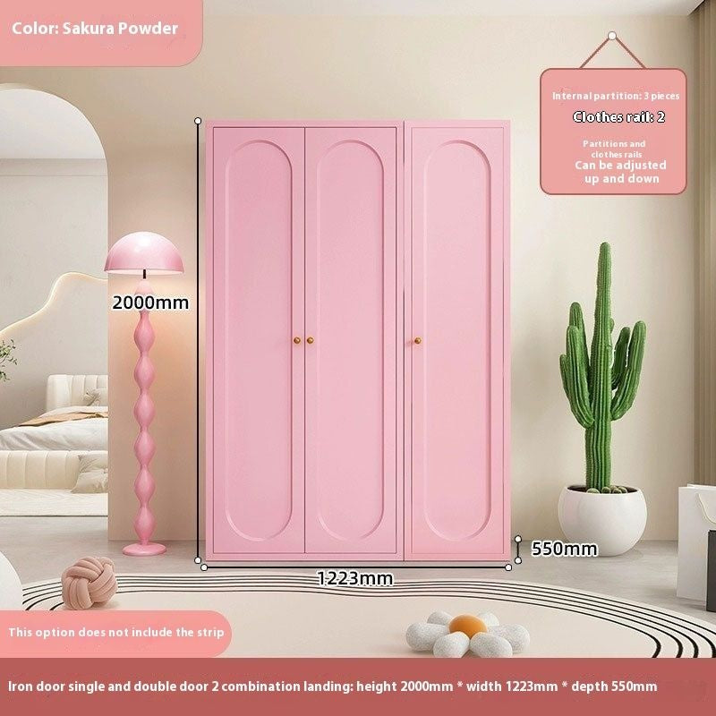 Cream Windbreaker Bedroom Home Iron Wardrobe Three-Door Storage Cabinet Easy Combination