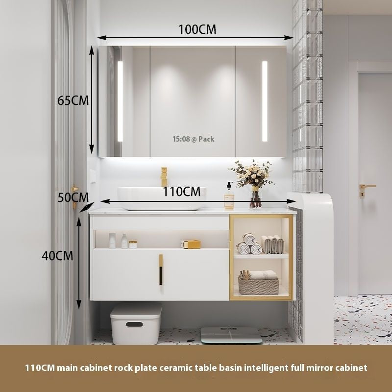 Set Singki Bilik Mandi Kabinet Cermin Pintar Penyimpanan Kayu Padu QW- 