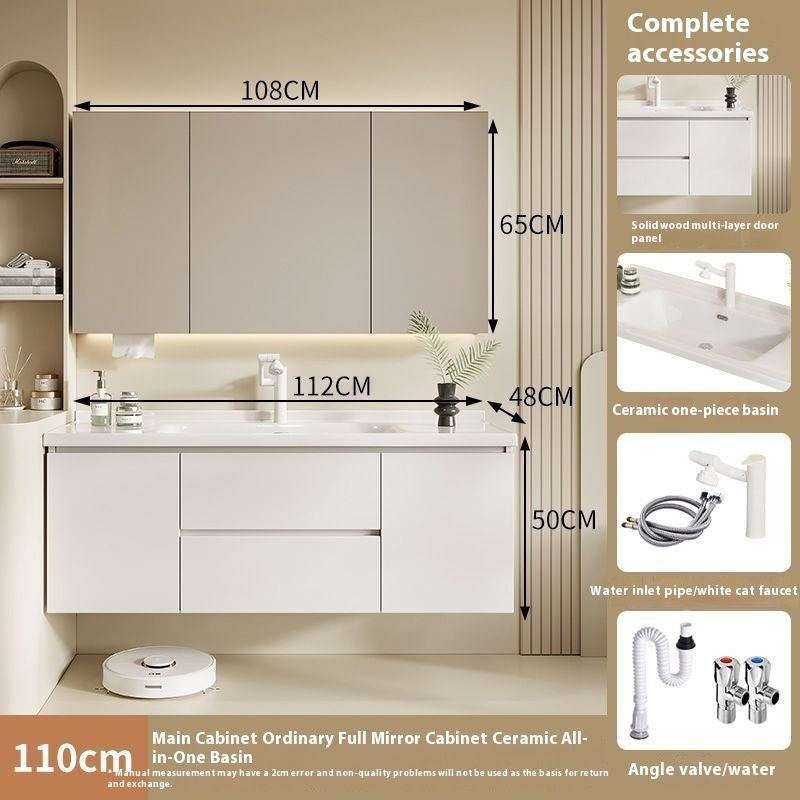 QW- Solid Wood Storage Smart Mirror Cabinet Bathroom Sink Set