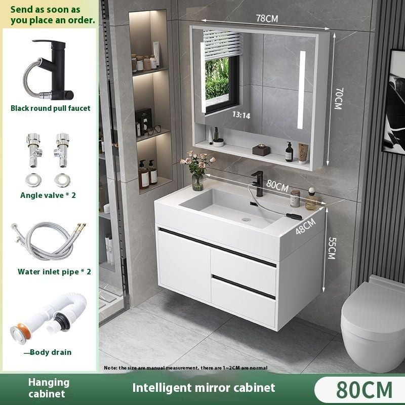 Set Singki Kabinet Cermin Pintar Penyimpanan Kayu Asli QW- di Bilik Mandi 
