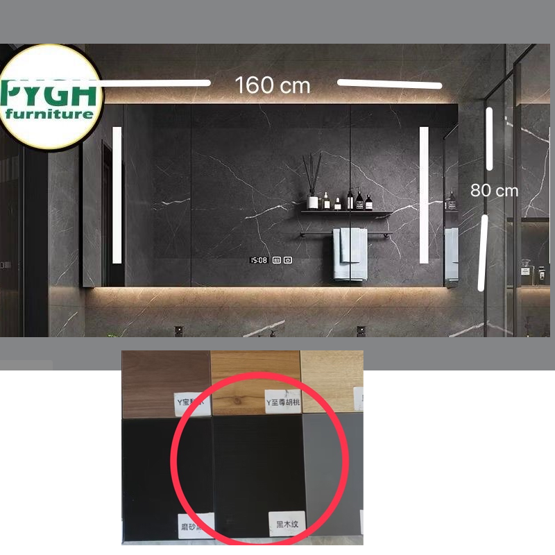 กระจกสั่งทำพิเศษ ขนาด 160x80 ซม. สีลายไม้สีดำ
