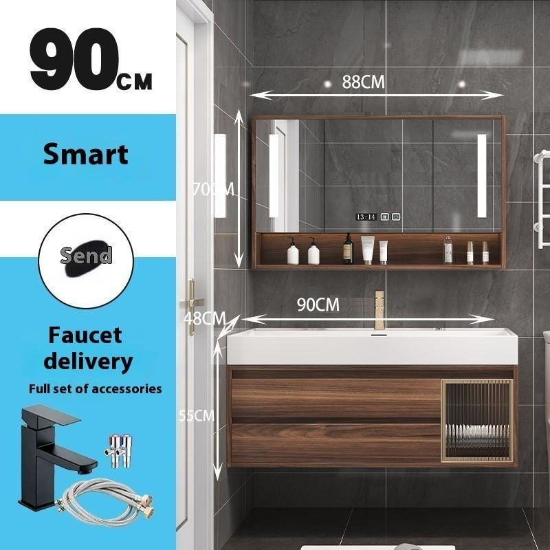 Kabinet Penyimpanan Kayu Asli Cermin Pintar QW- di Bilik Mandi, Set Singki Bilik Mandi 