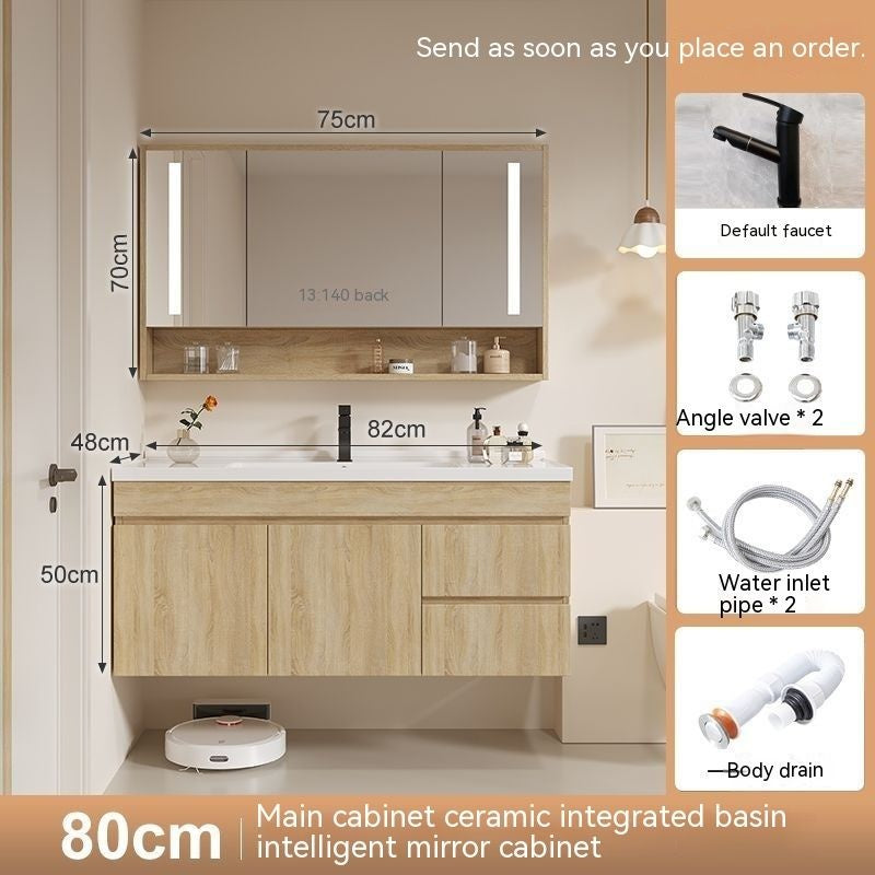 QW- Solid Wood Storage Smart Glass Cabinet, Bathroom Basin, Can Install Water Heater