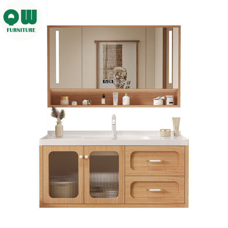 QW- Solid Wood Storage Smart Mirror Cabinet Bathroom Sink Set