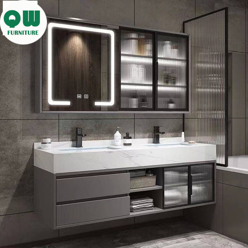 QW- Large Basin Set with Smart Mirror and Real Wood Storage Cabinet for Bathroom