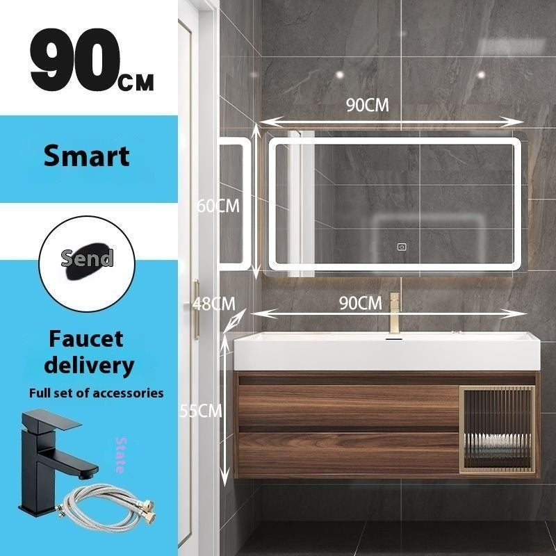 Kabinet Penyimpanan Kayu Asli Cermin Pintar QW- di Bilik Mandi, Set Singki Bilik Mandi 