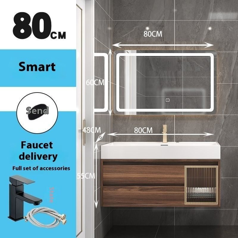 Kabinet Penyimpanan Kayu Asli Cermin Pintar QW- di Bilik Mandi, Set Singki Bilik Mandi 