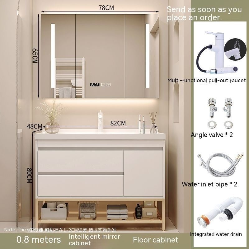 Set Singki Bilik Mandi Kabinet Cermin Pintar Penyimpanan QW- Gaya Krim 