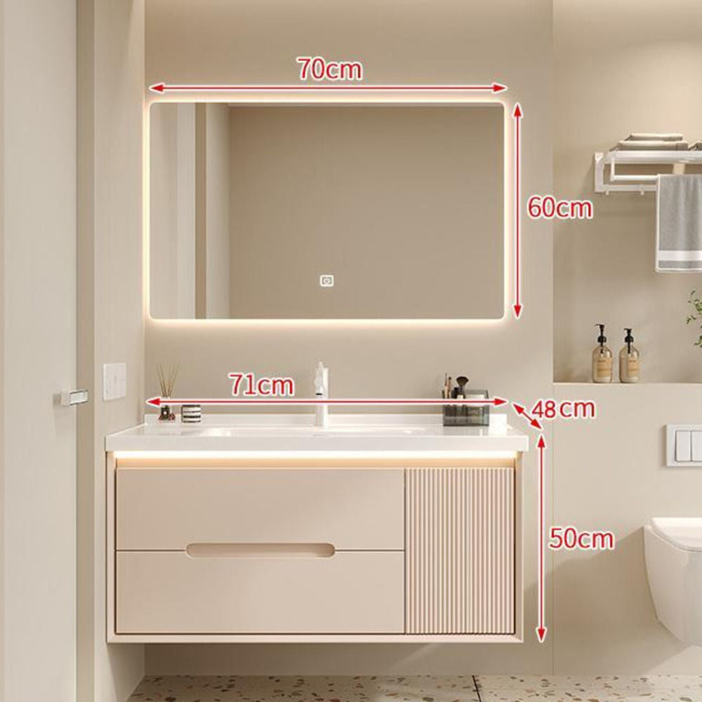 Set Singki Bilik Mandi Kabinet Cermin Pintar Penyimpanan Kayu Padu QW- 