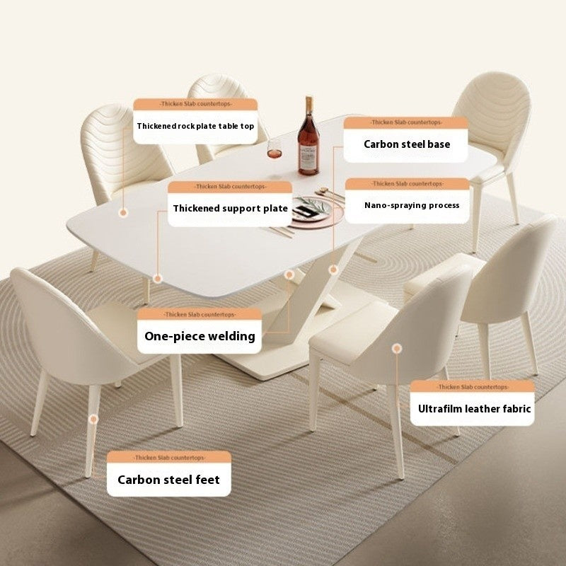Modern dining set with table chairs and matching cream-white stone style – ideal for home use.