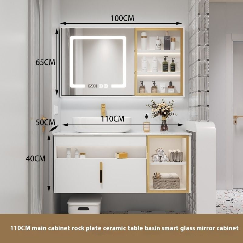 Set Singki Bilik Mandi Kabinet Cermin Pintar Penyimpanan Kayu Padu QW- 