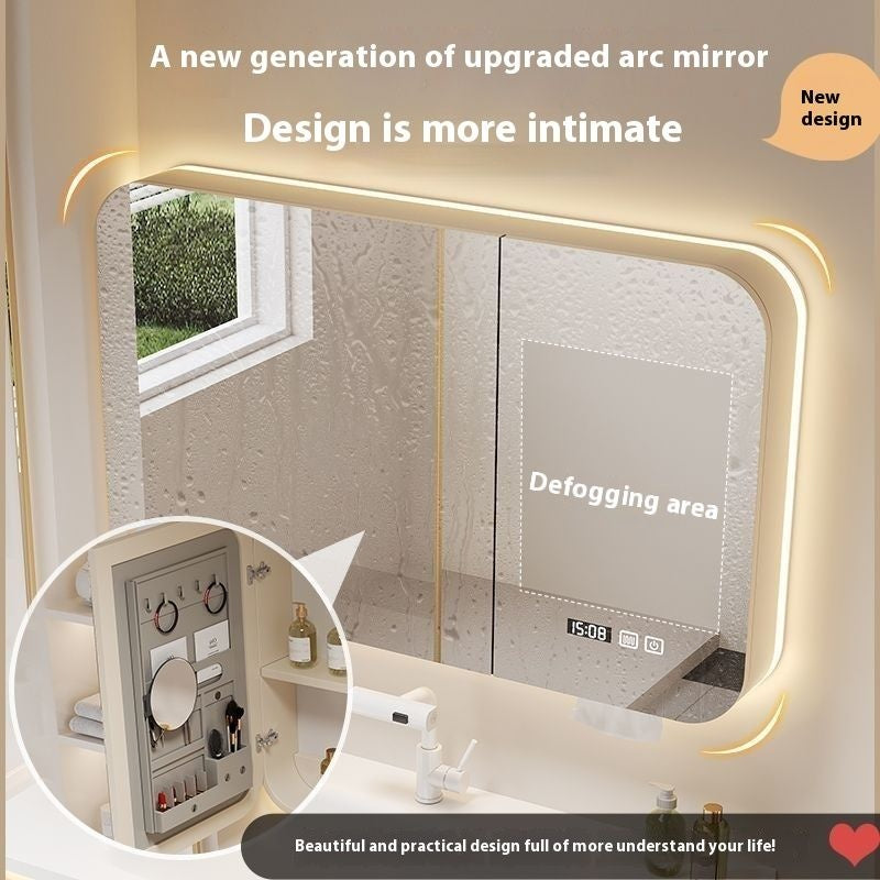 QW- Oak Wood Storage Smart Mirror Bathroom Cabinet Basin Set