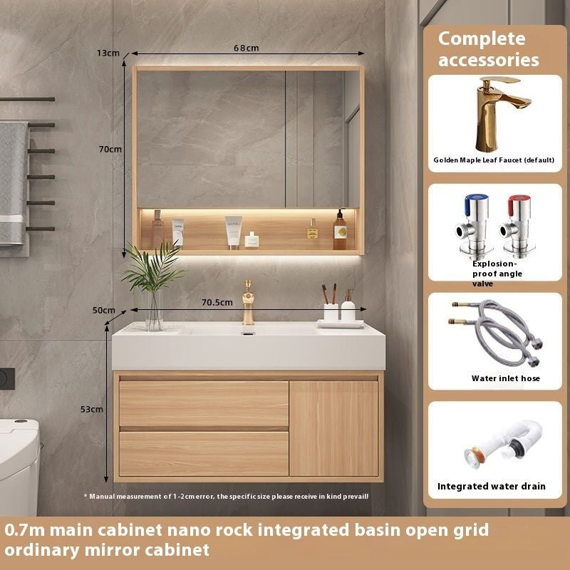 Set Singki Kabinet Penyimpanan Bilik Mandi Cermin Kayu Padu Pintar QW- 