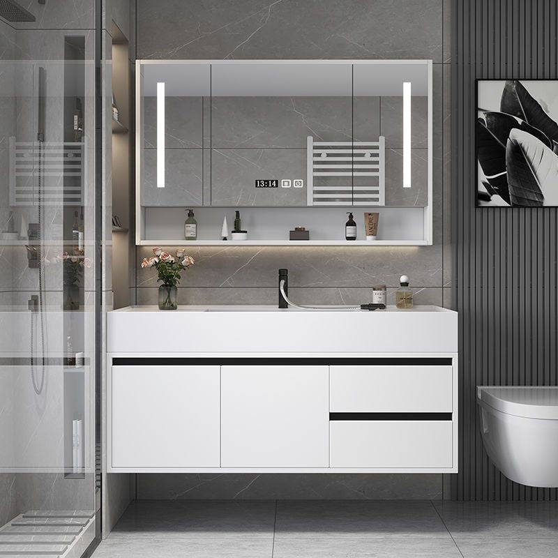 Set Singki Kabinet Cermin Pintar Penyimpanan Kayu Asli QW- di Bilik Mandi 