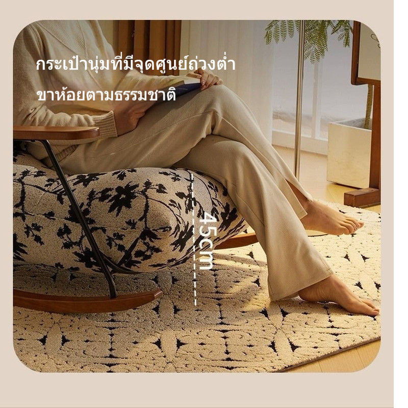 Kerusi Sofa Tunggal Reka Bentuk Ringkas Mewah Ringan Kerusi Goyang Hemp Kapas Ruang Tamu Rumah Kecil Balkoni Kain Bunga
