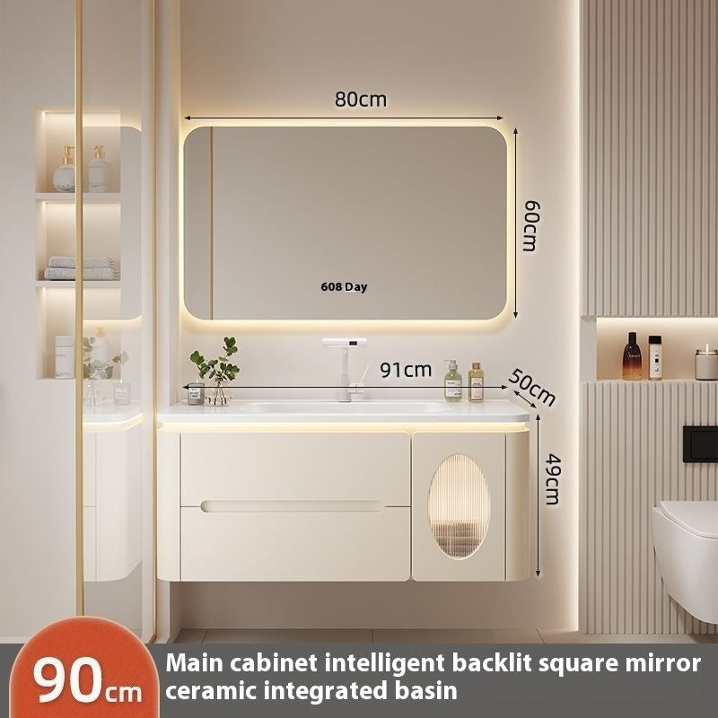 QW- Oak Wood Storage Smart Mirror Bathroom Cabinet Basin Set