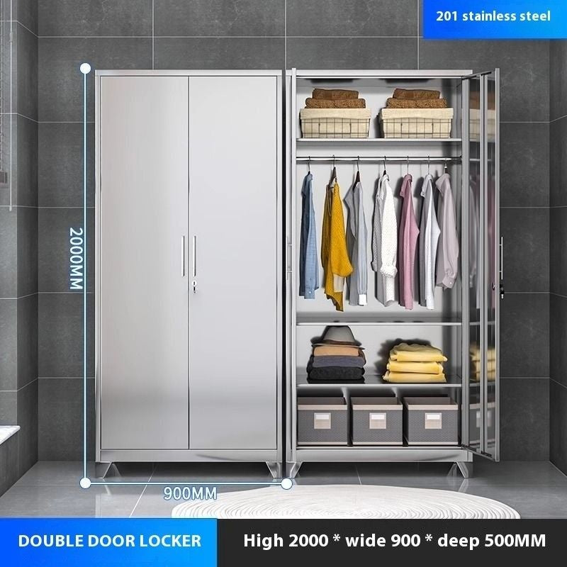 Stainless Steel Wardrobe Home Bedroom Sliding Door Hanging Closet High Capacity Storage Cabinet Balcony All In One Locker