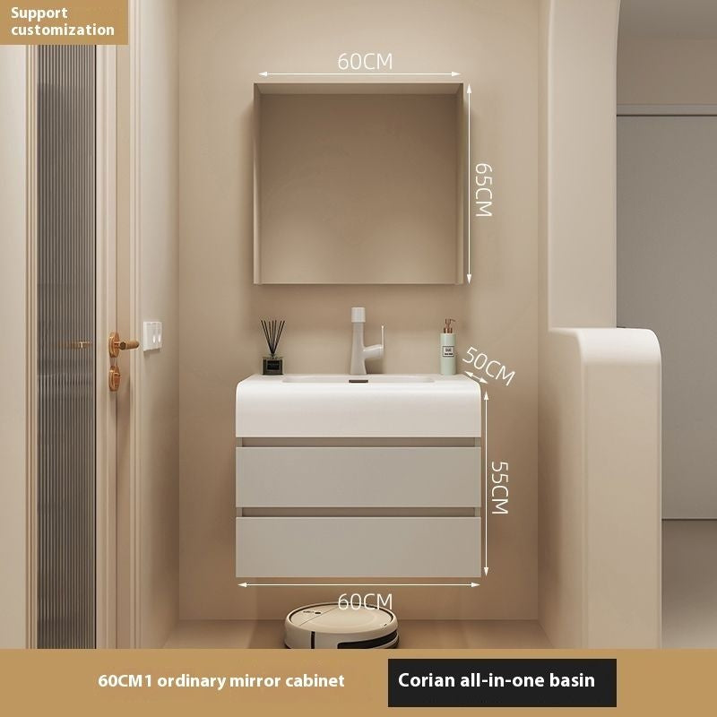 QW- Cream Color Storage Smart Glass Cabinet Bathroom Stone Basin