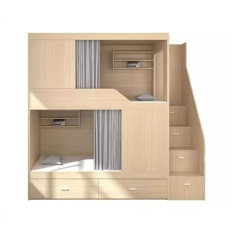 Modern simple, floating bed, upper and lower bunk beds, creative design with drawers.