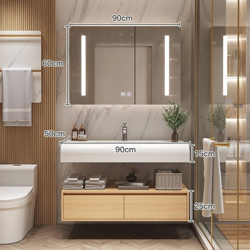QW- Solid Wood Storage Smart Mirror Cabinet Bathroom Sink Set
