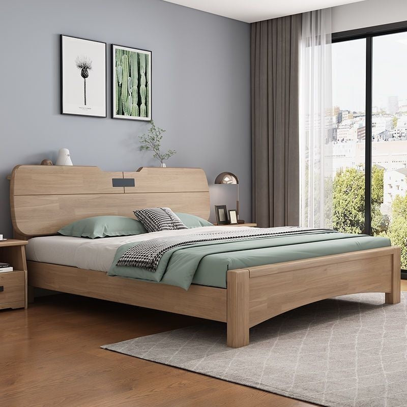 Bilik Tidur Utama Nordik Moden Ringkas 1.8 Saiz Queen Katil Single Lock 1.5 Oak Kayu Padu