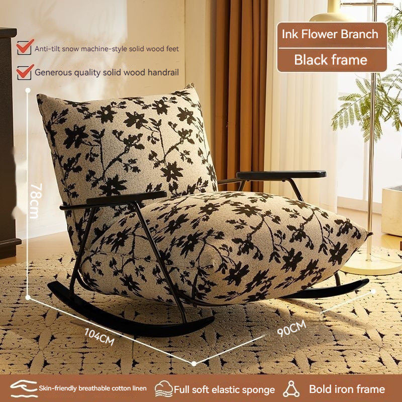 Kerusi Sofa Tunggal Reka Bentuk Ringkas Mewah Ringan Kerusi Goyang Hemp Kapas Ruang Tamu Rumah Kecil Balkoni Kain Bunga