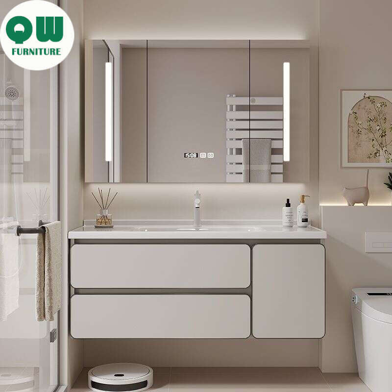 QW- Real wood storage cabinet smart mirror in the bathroom, bathroom sink