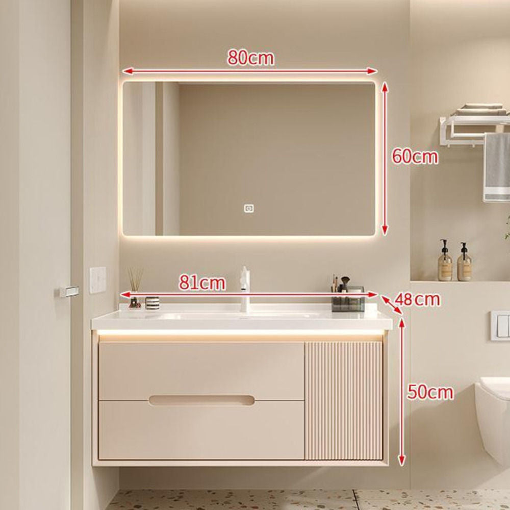 Set Singki Bilik Mandi Kabinet Cermin Pintar Penyimpanan Kayu Padu QW- 