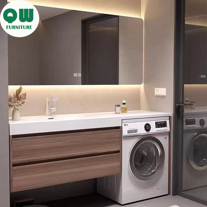 QW- Set Sinki Bilik Mandi Mesin Basuh Kabinet Penyimpanan daripada Kayu Tulen