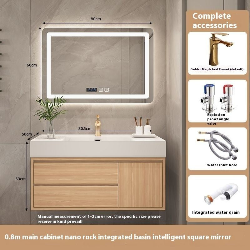 Set Singki Kabinet Penyimpanan Bilik Mandi Cermin Kayu Padu Pintar QW- 