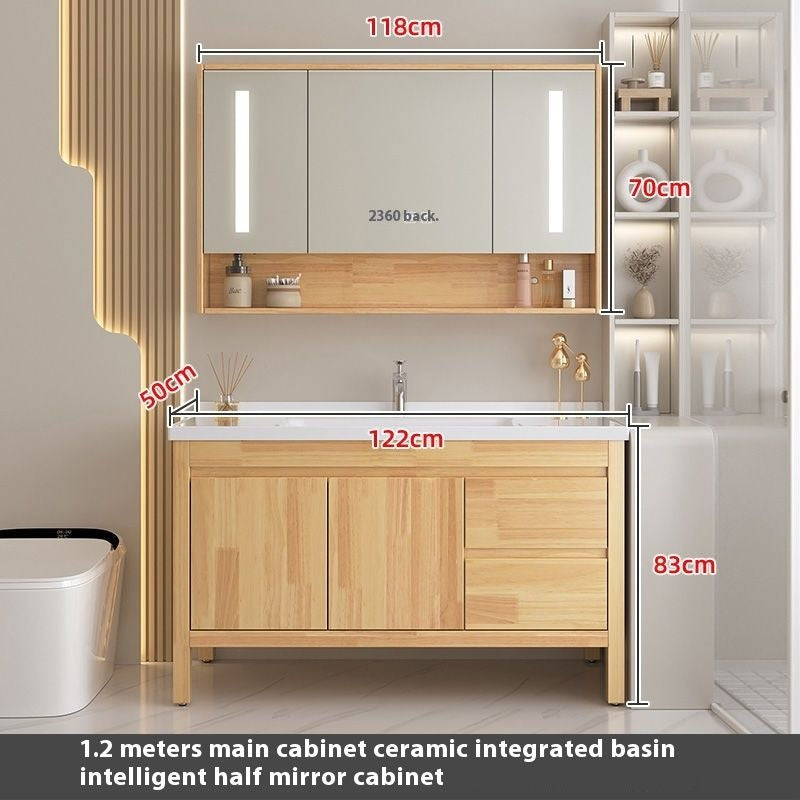 Set Singki Cermin Pintar Kabinet Penyimpanan Kayu Oak QW- di Bilik Mandi 