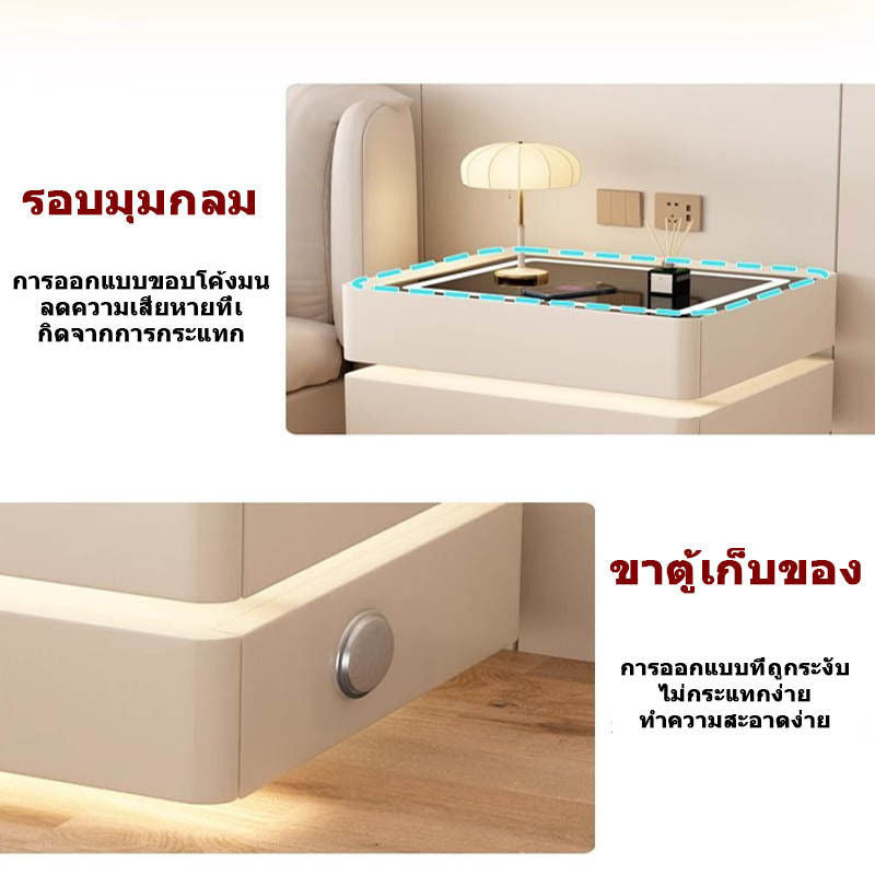 Meja Sisi Katil Kabinet Pintar Elegan Kayu Padu Boleh Dicas Semula Mudah Pelbagai Fungsi Suspensi Lampu