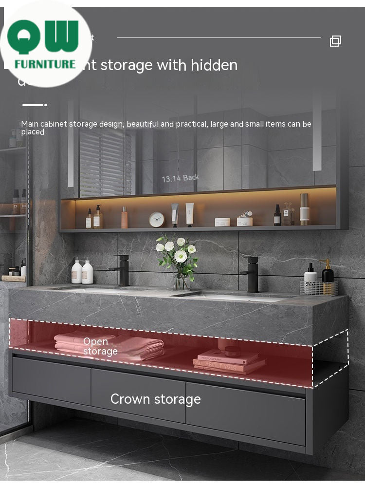 QW- Solid Wood Smart Glass Cabinet, Bathroom Sink