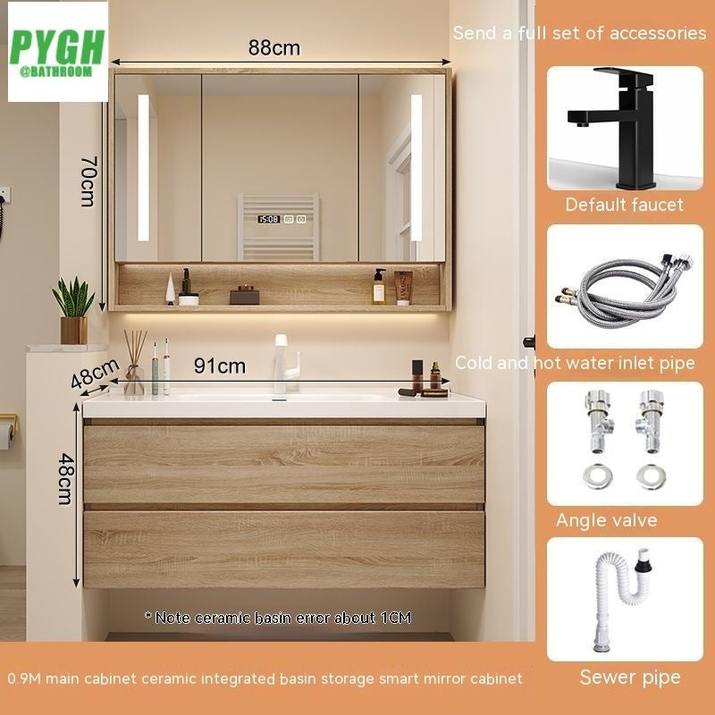 QW- Bathroom storage cabinet with sink set and smart mirror