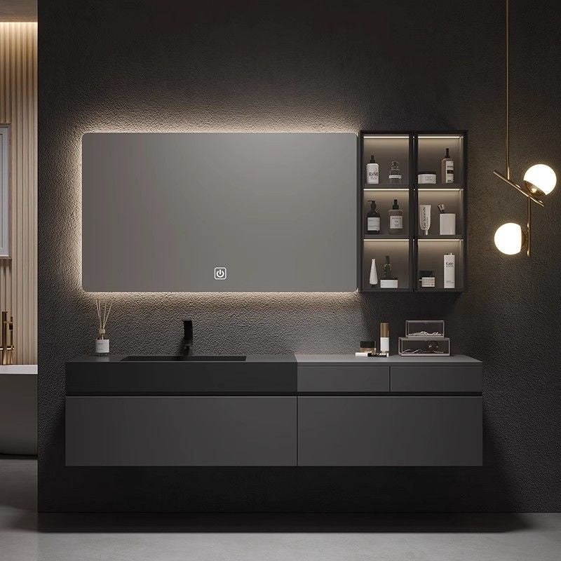 QW- Custom-made Luxury Storage Cabinet Smart Glass Bathroom Basin Set