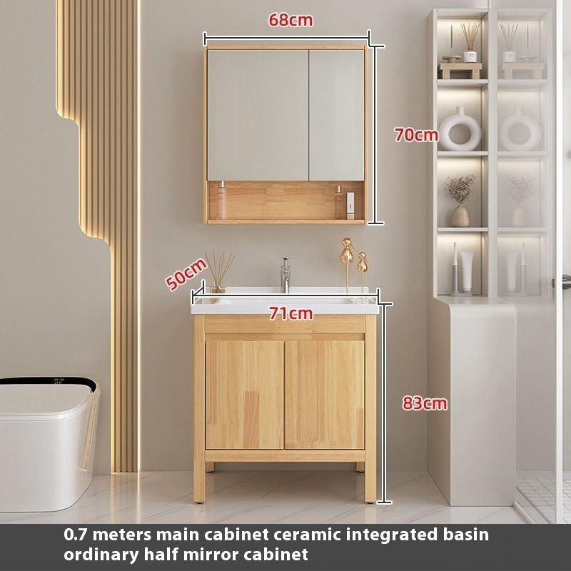 Set Singki Cermin Pintar Kabinet Penyimpanan Kayu Oak QW- di Bilik Mandi 
