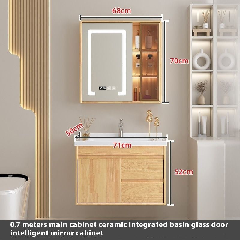 QW- Oak Wood Storage Cabinet Smart Mirror Sink Set in the Bathroom